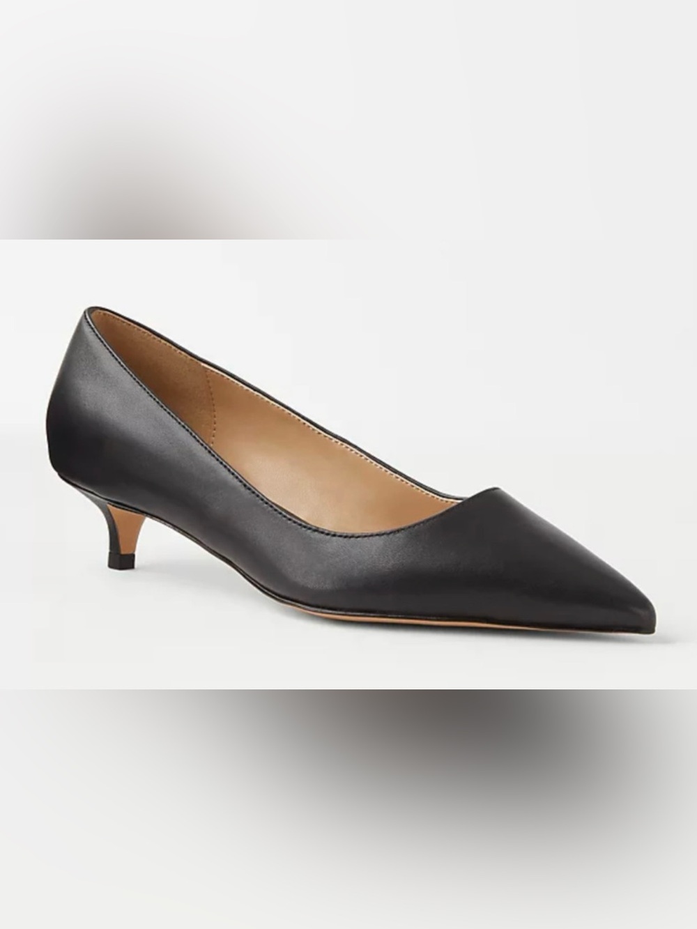 NEW ANN TAYLOR BLACK LEATHER POINTY TOE KITTEN HEEL PUMPS HEELS SHOES SZ 5